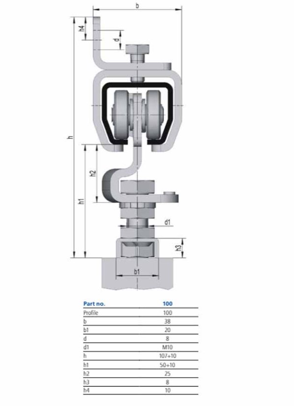 Sada kování pro posuvné dveře 1600 mm do 100 kg