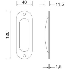 Mušle pro posuvné dveře FSB 4212 ovál, 40 x 120 mm, bez otvoru, alu stříbrný elox
