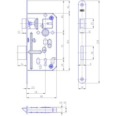 Zadlabací zámek Hobes K, DM 50 mm, rozteč 72 mm, štulp ocel pozink