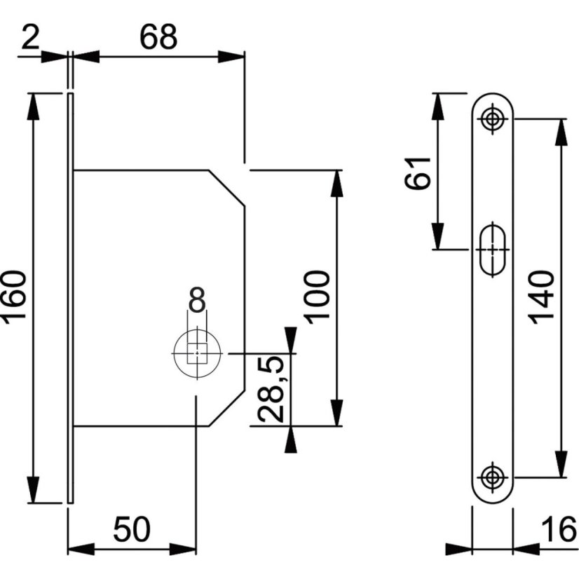 Zámek pro posuvné dveře, DM 50, mosaz satinovaný chrom
