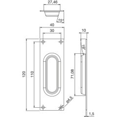 Mušľa na posuvné dvere 40 x 120 mm rovná, čierna oceľ