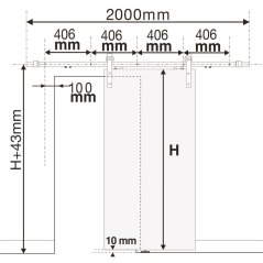 Sada kování pro posuvné dveře černá ocel, 2 000 mm, do 100 kg