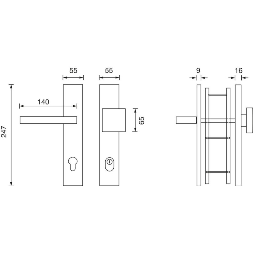 Bezpečnostní kování s krytem vložky MALMÖ, PZ 92, nerez