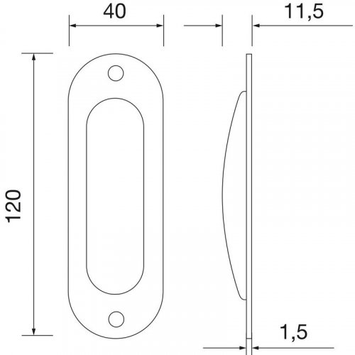 Mušle pro posuvné dveře MARCHESI, oválná, 40 x 120 mm, nerez mat