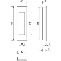 Mušle pro posuvné dveře FSB 4251, hranatá, otevřená, nerez jemný mat