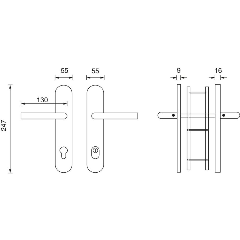 Bezpečnostní kování na vchodové dveře se zakrytím vložky GEHRUNG, klika-klika / klika-koule