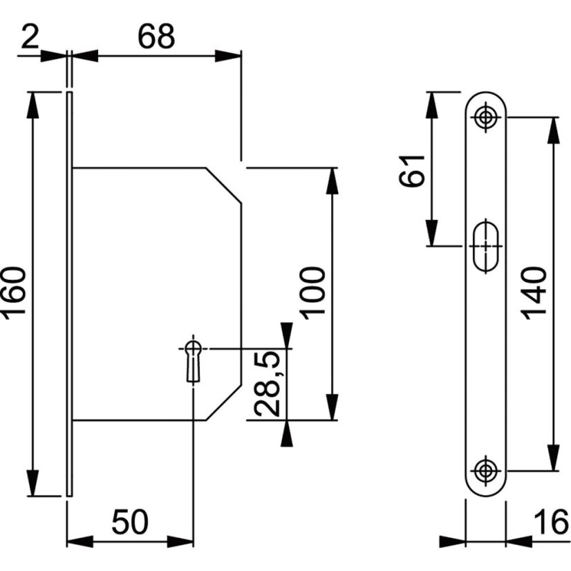 Zámek pro posuvné dveře, DM 50, mosaz satinovaný chrom