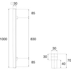 Dveřní madlo HT pro vchodové dveře 30 x 30 x 1000 mm ocel černá