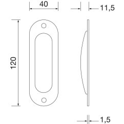 Mušle pro posuvné dveře FSB 4212 ovál, 40 x 120 mm, bez otvoru, nerez jemný mat