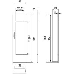 Mušle pro posuvné dveře MARCHESI, 45 x 155 mm, hranatá, otevřená, matný nerez