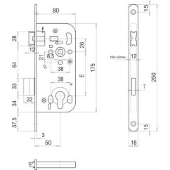 Zadlabací zámek Solido PZW, DM 50 mm, rozteč 88 mm, štulp stříbrný pozink