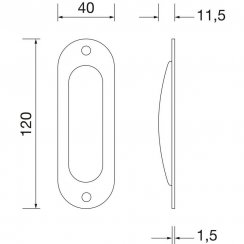 Mušle pro posuvné dveře FSB 4212 ovál, 40 x 120 mm, bez otvoru, nerez jemný mat