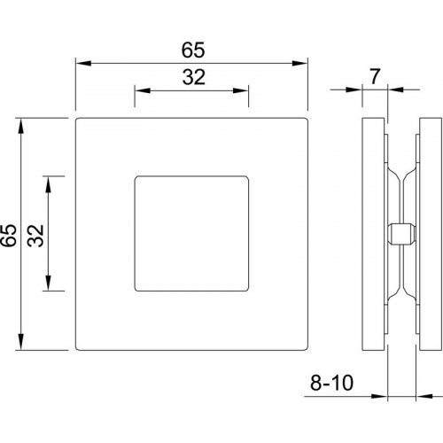 Mušle pro posuvné skleněné dveře 6405 hranatá, tl.skla 8 - 10 mm, nerez