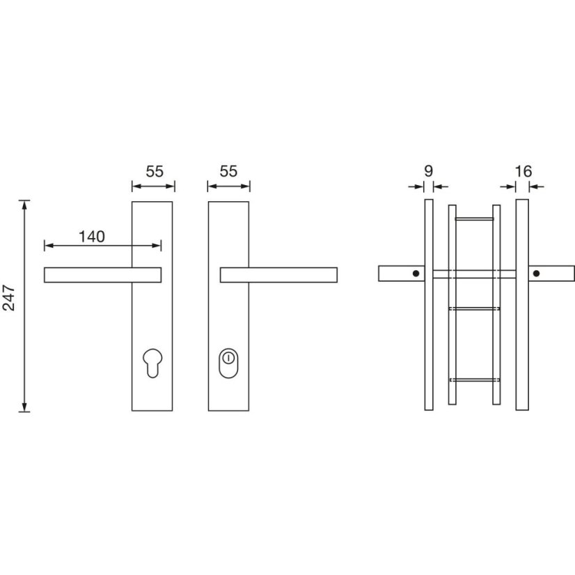 Bezpečnostní kování s krytem vložky MALMÖ, PZ 92, nerez