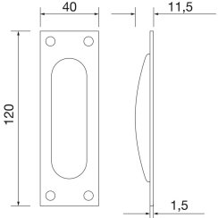 Mušľa na posuvné dvere MARCHESI, hranatá, 40 x 120 mm, nerez mat