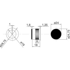 Hranový náprstek pro posuvné dveře o 25 mm, hliník černá