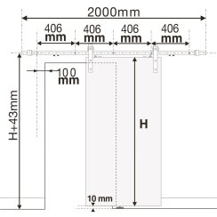 Sada kování pro posuvné dveře černá ocel, 2 000 mm, do 100 kg