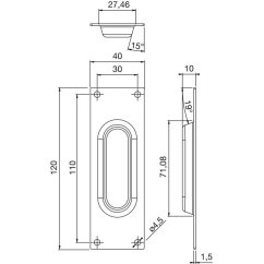 Mušle pro posuvné dveře 40 x 120 mm rovná, černá ocel