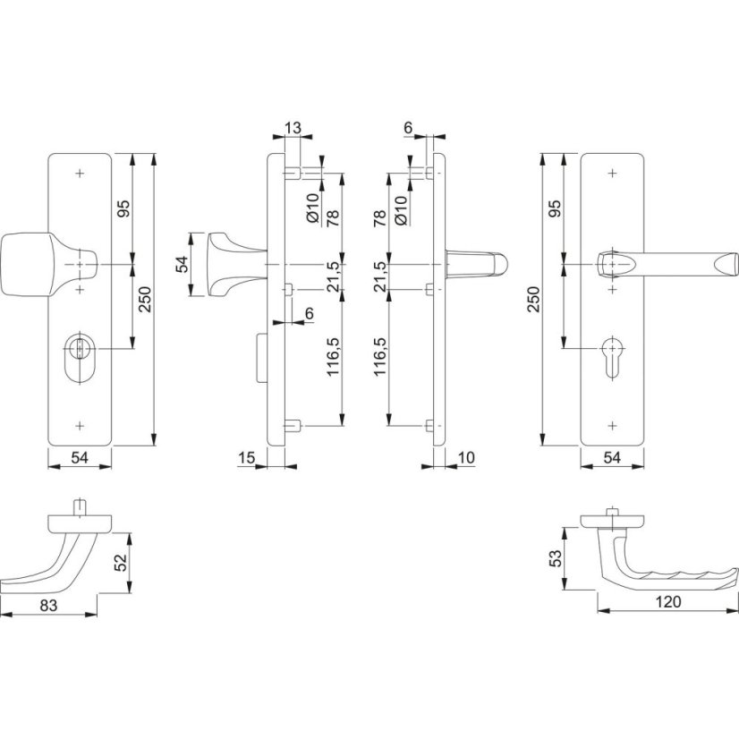 Bezpečnostní kování na vchodové dveře LONDON, klika-koule