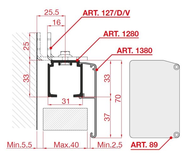 TERNO interiérové posuvné dveře 40-120kg, krycí profil stříbrný 1380/A/S 2m