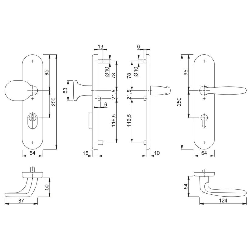 Bezpečnostné kovanie na vchodové dvere VERONA, kľučka-guľa, s krytím vložky