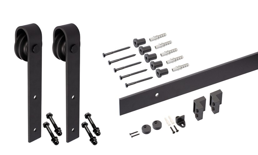 Sada kovania na posuvné dvere Barnio Simple čierna oceľ, 3 000 mm, do 80 kg