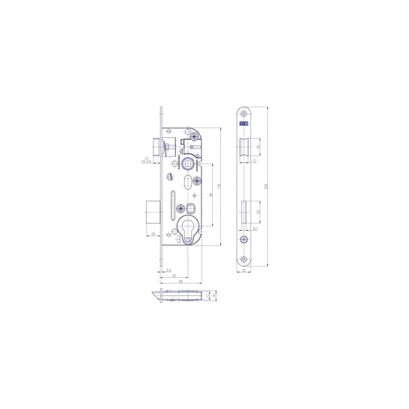 Zadlabací zámek Hobes, DM 40 mm, rozteč 90 mm, štulp ocel pozink