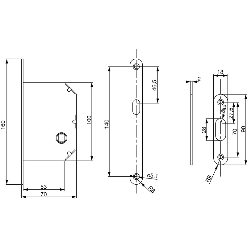 Sada Zámek + mušle pro posuvné dveře mosazný