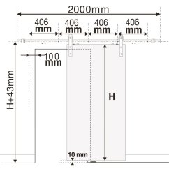 Sada kování pro posuvné dveře černá ocel, 2 000 mm, do 100 kg