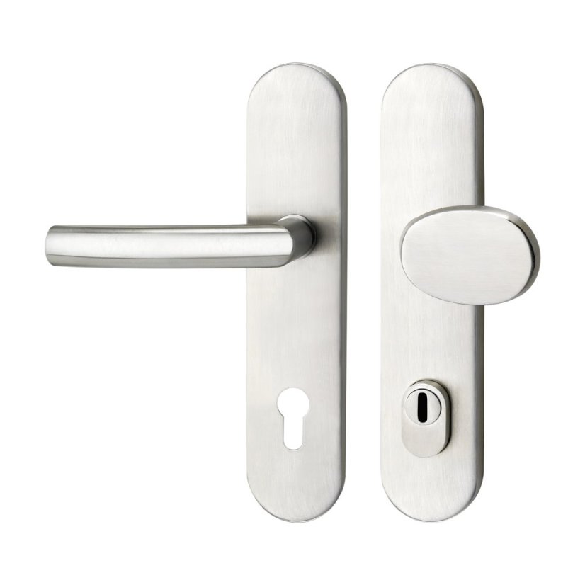 Bezpečnostné kovanie na vchodové dvere RIGA, kľučka-guľa, PZ 92mm, so zakrytím vložky