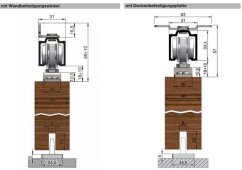 Sada kování pro posuvné dveře HELM 73, hliník do 80 kg (bez kolejnice)