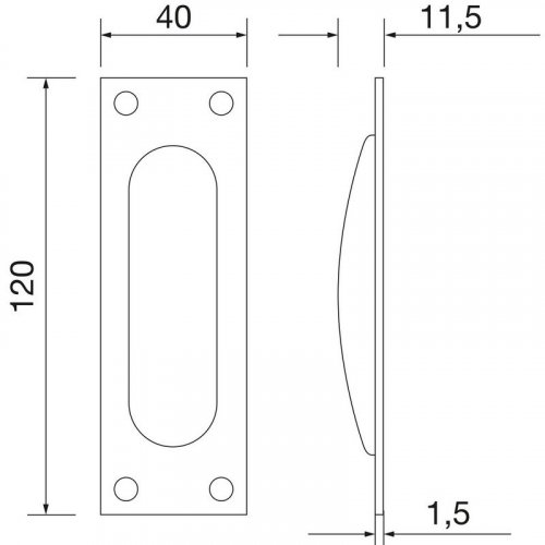 Mušle pro posuvné dveře MARCHESI, hranatá, 40 x 120 mm, nerez mat