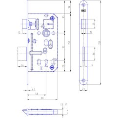 Zadlabací zámek Hobes K, DM 50 mm, rozteč 72 mm, štulp ocel pozink
