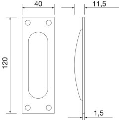 Mušle pro posuvné dveře MARCHESI, hranatá, 40 x 120 mm, nerez mat
