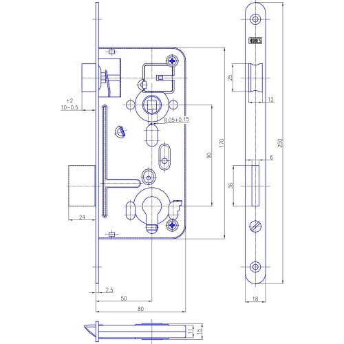 Zadlabávací zámok Hobes C, DM 50 mm, rozteč 90 mm, štulp oceľ pozink