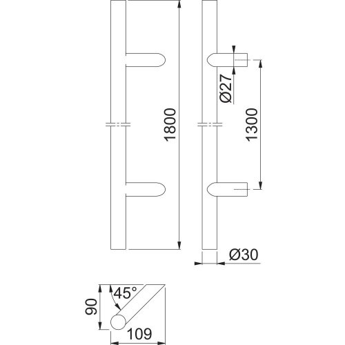 Šikmé madlo na dveře HOPPE  E5012 - Délka madla: 1800 mm, Rozteč děr madla: 1300 mm
