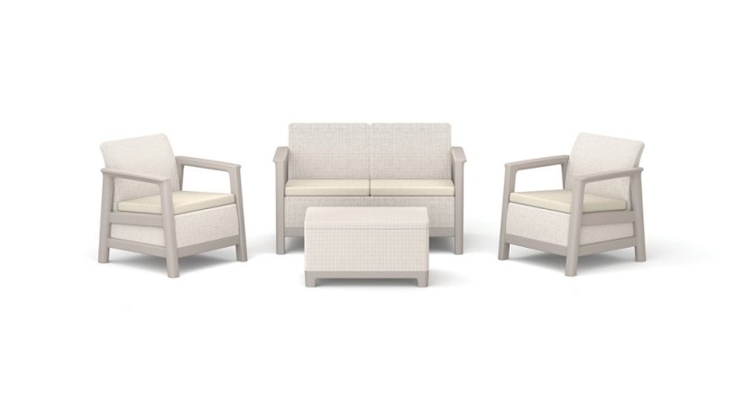 Zahradní nábytek Keter Scandi set dvousedadlová pohovka + 2 křesla + úložný stůl béžovo šedý