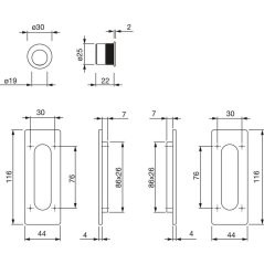 Mušle pro posuvné dveře HOPPE - set M464, bez zámku, hranaté, bez otv., chrom mat