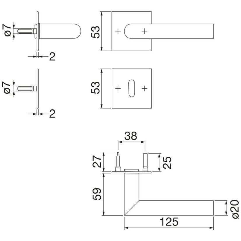 Rozetové dveřní kováni AMSTERDAM, plochá rozeta