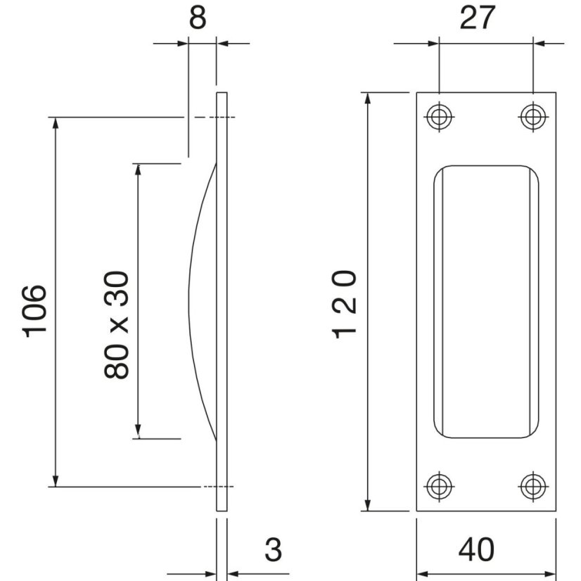 Mušle na posuvné dveře HOPPPE, 40 x 120 mm