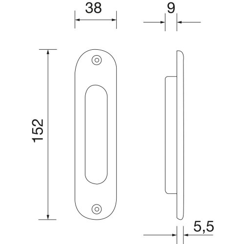 Mušle na posuvné dveře ovál 38 x 152 mm, bez otvoru