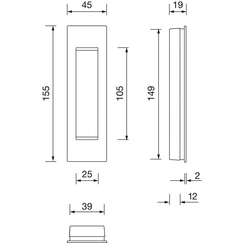 Mušle pro posuvné dveře FSB 4251, hranatá, otevřená, stříbrný elox