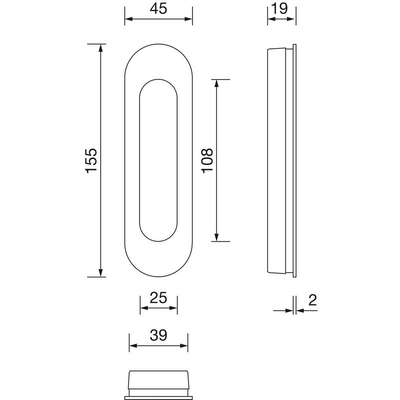 Mušle pro posuvné dveře FSB 4250 ovál, otevřená, nerez jemný mat