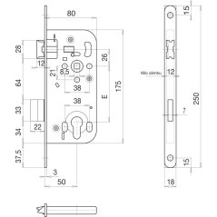 Zadlabací zámek Solido PZ, DM 50 mm, rozteč 88 mm, štulp stříbrný pozink
