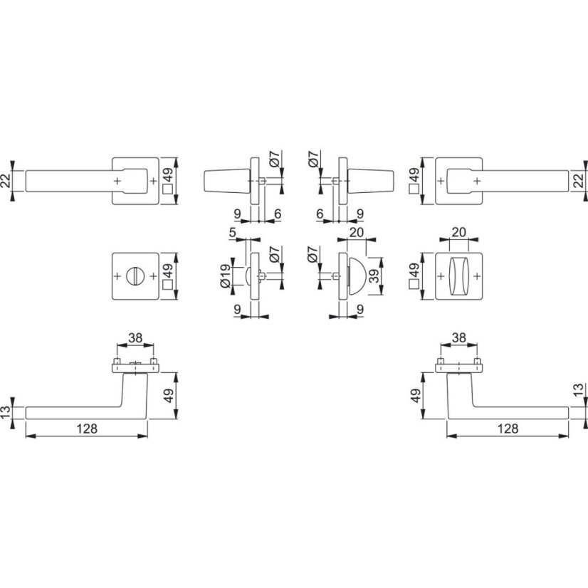 Dveřní kování AUSTIN, interiérové, klika-klika, hliník černý