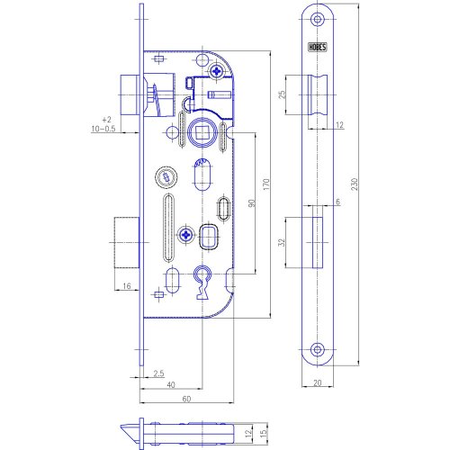 Zadlabávací zámok Hobes, DM 40 mm, rozteč 90 mm, štulp oceľ pozink