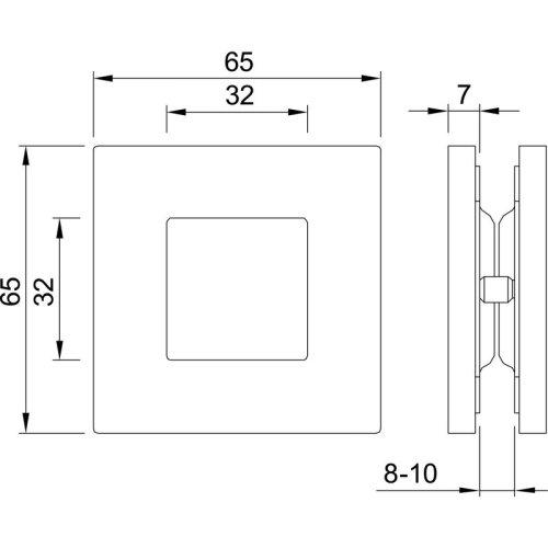 Mušle pro posuvné skleněné dveře 6405 hranatá, tl.skla 8 - 10 mm, nerez