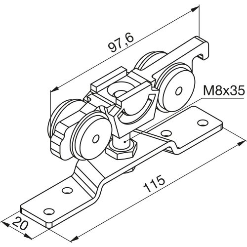 Pojezd na posuvné dveře HELM 53 s nosnou přírubou