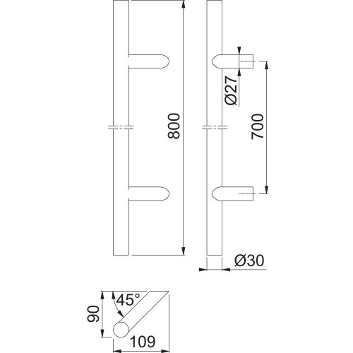 Šikmé madlo na dvere HOPPE E5012 - Dĺžka madla: 800 mm, Rozteč dier madla: 700 mm