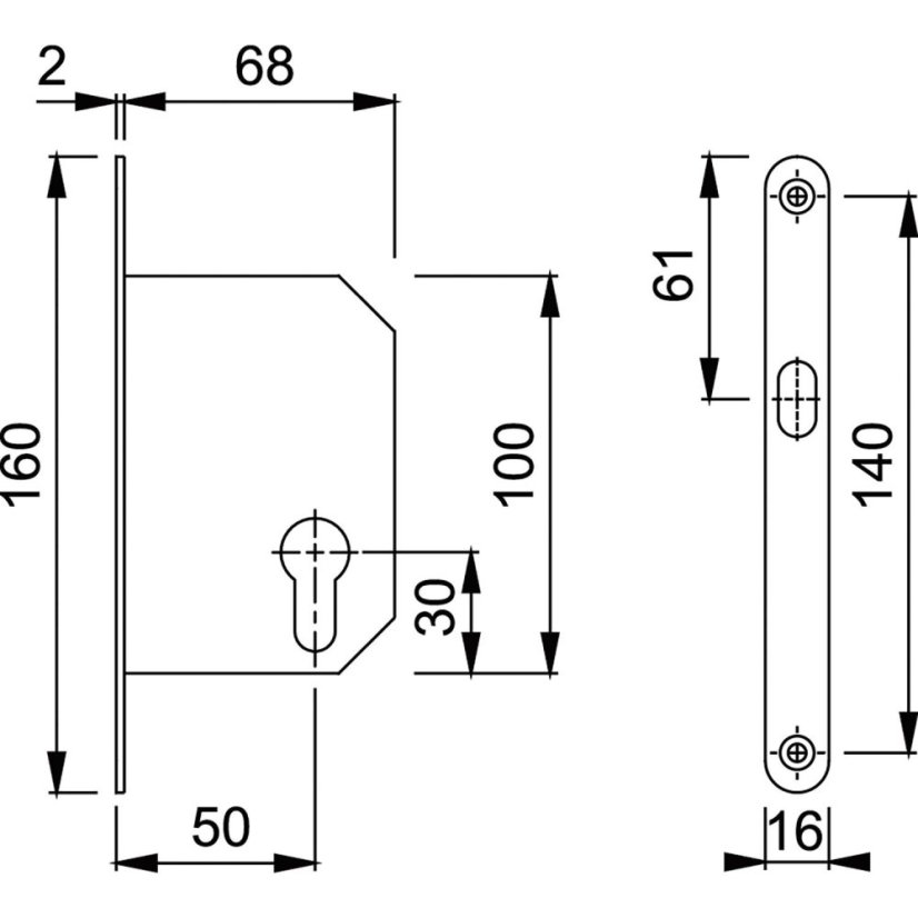 Zámek pro posuvné dveře, DM 50, mosaz satinovaný chrom